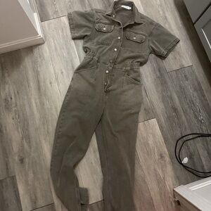 Denim button jump suit